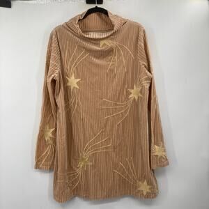 Judith March Tan Shooting Star Embroidered Ribbed Velvet Dress Women’s Large
